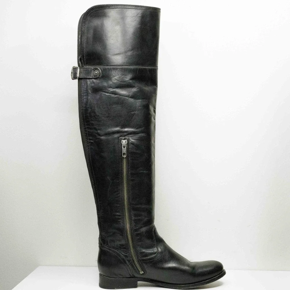 FRYE Melissa Over The Knee Leather Riding Boots Preppy Heritage Black Sz 6‎
